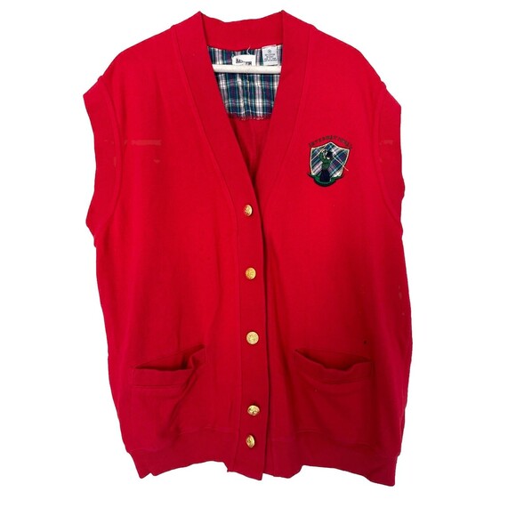 Line-Up Jackets & Blazers - Vintage Men's Golf  Vest Button Up Sweater Pinehurst Line-up Red Gold  Size M